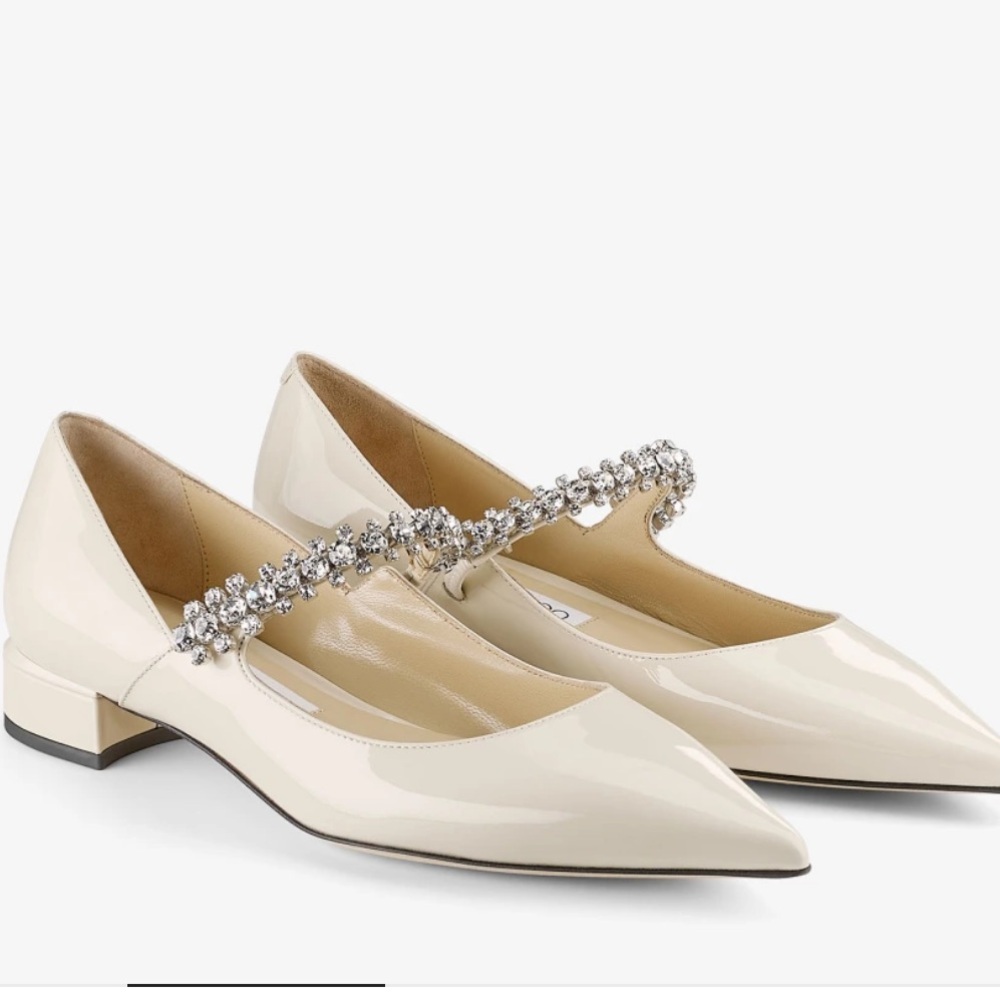 Jimmy Choo Cream Patent Leather Flats with Embellishments